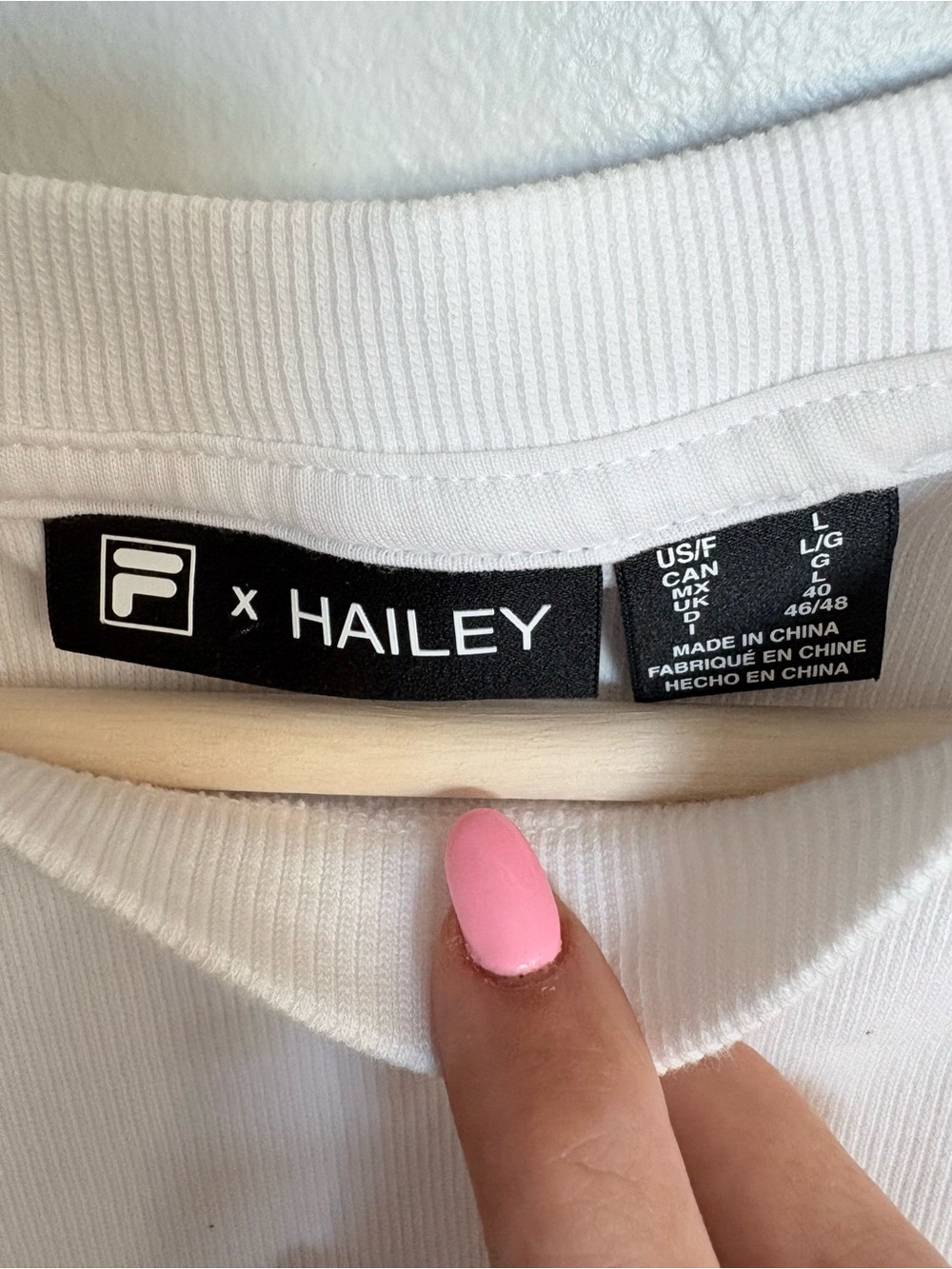 Fila X Hailey White Ribbed Crewneck with logo